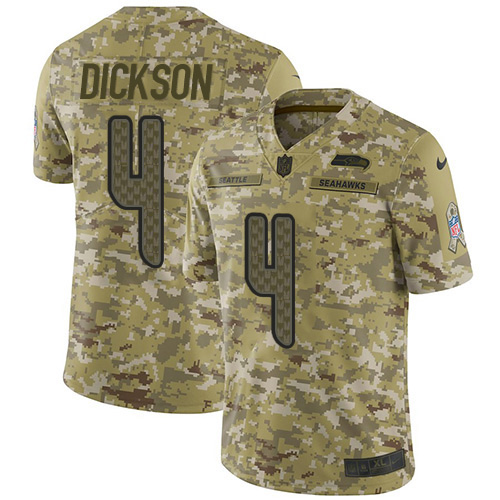 Seattle Seahawks #4 Michael Dickson Camo Youth Stitched Limited 2018 Salute to Service Jersey Youth