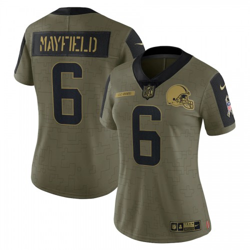 Cleveland Cleveland Browns #6 Baker Mayfield Olive Women's 2021 Salute To Service Limited Player Jersey Womens
