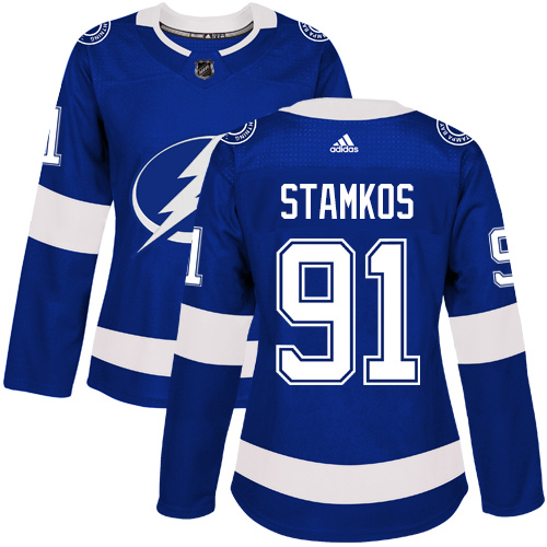 Adidas Tampa Bay Lightning #91 Steven Stamkos Blue Home Authentic Women's Stitched Jersey Womens