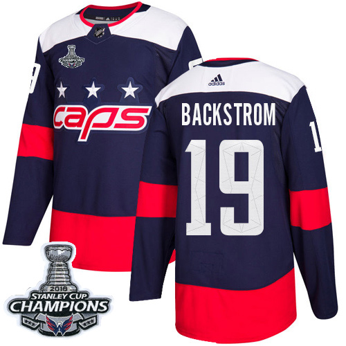 Adidas Washington Capitals #19 Nicklas Backstrom Navy Authentic 2018 Stadium Series Stanley Cup Final Champions Stitched Jersey Men's