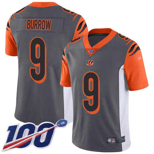 Bengals #9 Joe Burrow Silver Youth Stitched Limited Inverted Legend 100th Season Jersey