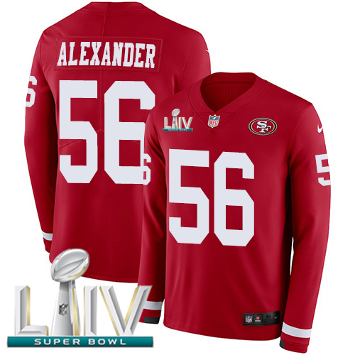 San Francisco 49ers #56 Kwon Alexander Red Super Bowl LIV 2020 Team Color Men's Stitched Limited Therma Long Sleeve Jersey Men's