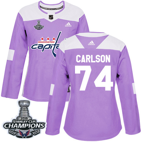 Adidas Washington Capitals #74 John Carlson Purple Authentic Fights Cancer Stanley Cup Final Champions Women's Stitched Jersey Womens