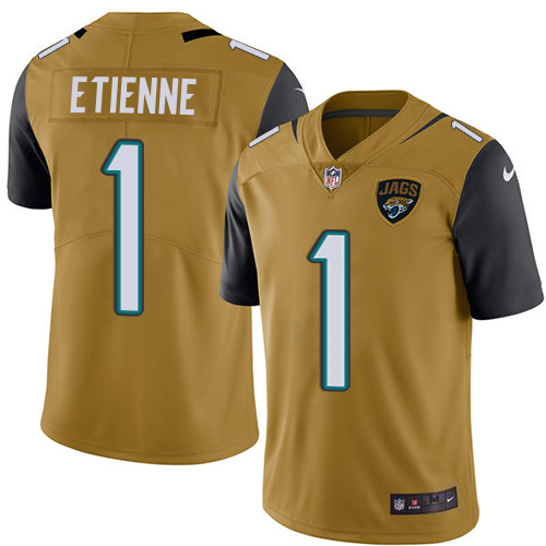 Jaguars #1 Travis Etienne Gold Men's Stitched Limited Rush Jersey