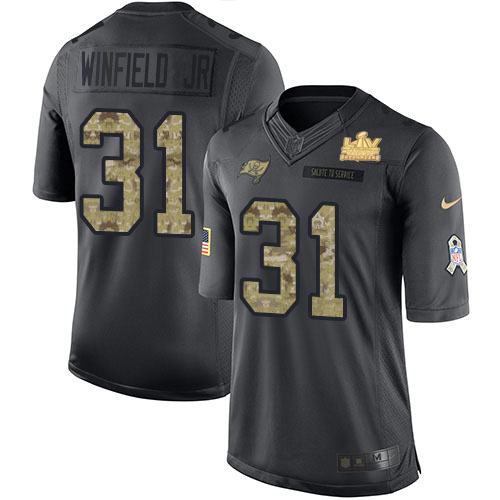 Tampa Bay Buccaneers #31 Antoine Winfield Jr. Black Men's Super Bowl LV Champions Patch Limited 2016 Salute to Service Jersey Men's