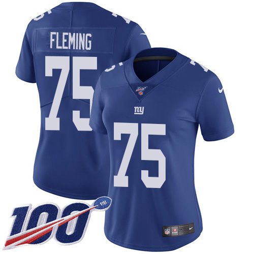 New York Giants #75 Cameron Fleming Royal Blue Team Color Women's Stitched 100th Season Vapor Untouchable Limited Jersey Womens