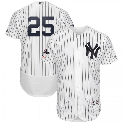 New York New York Yankees #25 Gleyber Torres Majestic 2019 Postseason Authentic Flex Base Player Jersey White Navy Men's