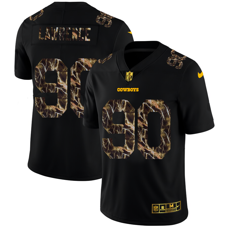 Dallas Cowboys #90 Demarcus Lawrence Men's Black Flocked Lightning Vapor Limited Jersey