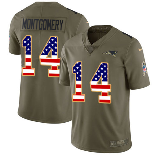 Patriots #14 Ty Montgomery Olive/USA Flag Youth Stitched Limited 2017 Salute To Service Jersey