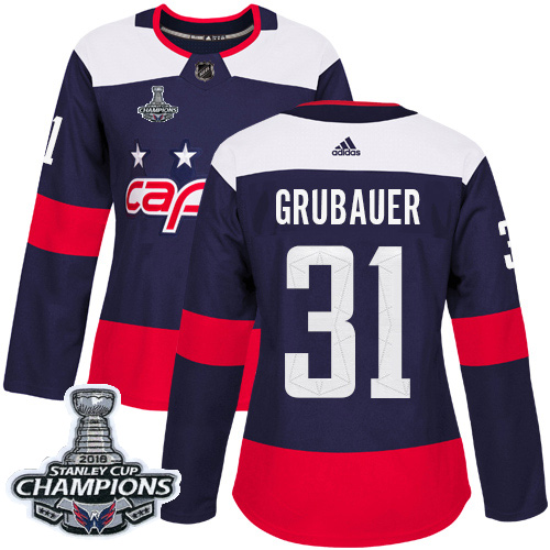Adidas Washington Capitals #31 Philipp Grubauer Navy Authentic 2018 Stadium Series Stanley Cup Final Champions Women's Stitched Jersey Womens
