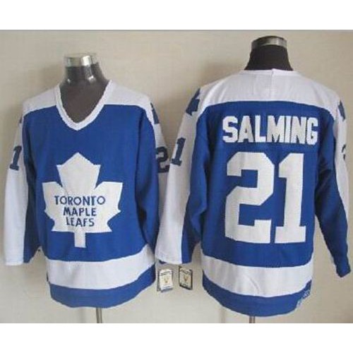 Maple Toronto Maple Leafs #21 Borje Salming Blue/White CCM Throwback Stitched Jersey Men's