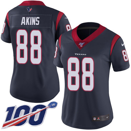 Houston Texans #88 Jordan Akins Navy Blue Team Color Women's Stitched 100th Season Vapor Untouchable Limited Jersey Womens