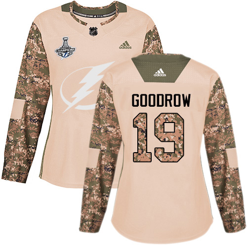 Adidas Tampa Bay Lightning #19 Barclay Goodrow Camo Authentic 2017 Veterans Day Women's 2020 Stanley Cup Champions Stitched Jersey Womens