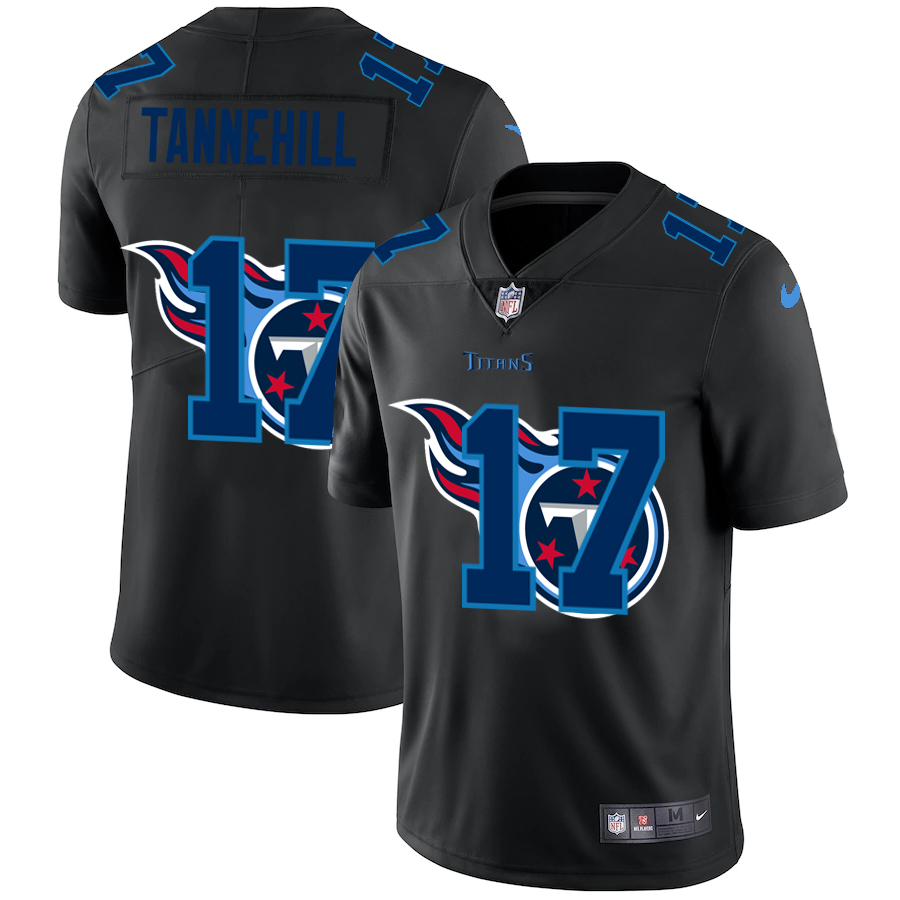 Tennessee Titans #17 Ryan Tannehill Men's Team Logo Dual Overlap Limited Jersey Black