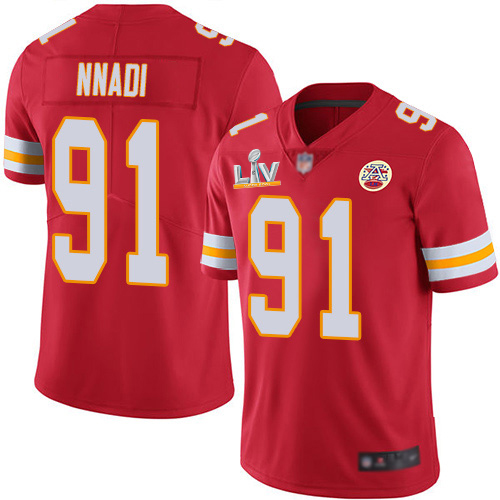 Kansas City Chiefs #91 Derrick Nnadi Red Team Color Youth Super Bowl LV Bound Stitched Vapor Untouchable Limited Jersey Youth