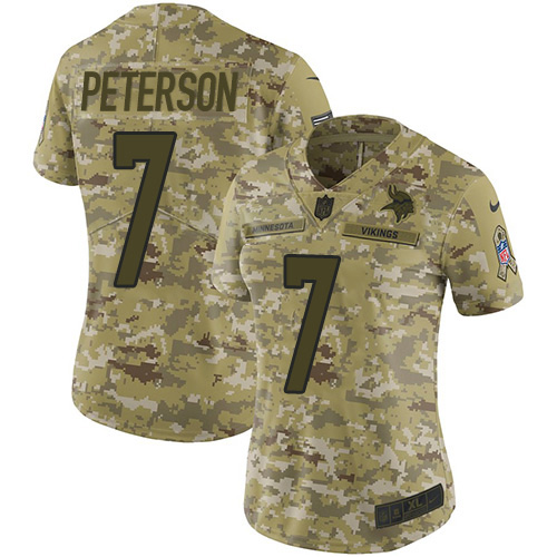 Minnesota Vikings #7 Patrick Peterson Camo Women's Stitched Limited 2018 Salute To Service Jersey Womens