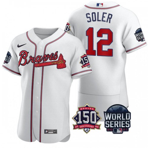 Atlanta Atlanta Braves #12 Jorge Soler Men's 150th Anniversary 2021 World Series Authentic Jersey - White Men's