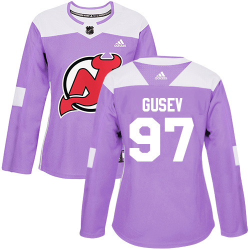Adidas New Jersey Devils #97 Nikita Gusev Purple Authentic Fights Cancer Women's Stitched Jersey Womens