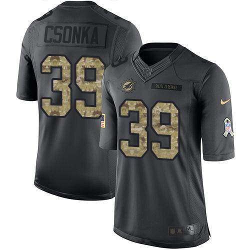 Miami Dolphins #39 Larry Csonka Black Men's Stitched Limited 2016 Salute to Service Jersey Men's