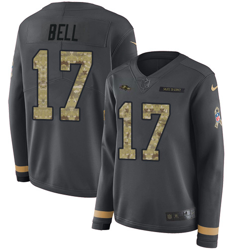 Baltimore Ravens #17 Le'Veon Bell Anthracite Salute to Service Women's Stitched Limited Therma Long Sleeve Jersey Womens