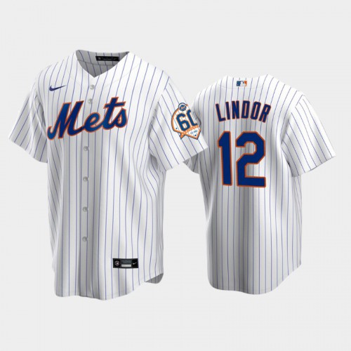 New York New York Mets #12 Francisco Lindor 60th Anniversary Replica White Men's Jersey Men's