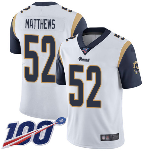 Los Angeles Rams #52 Clay Matthews White Men's Stitched 100th Season Vapor Limited Jersey Men's