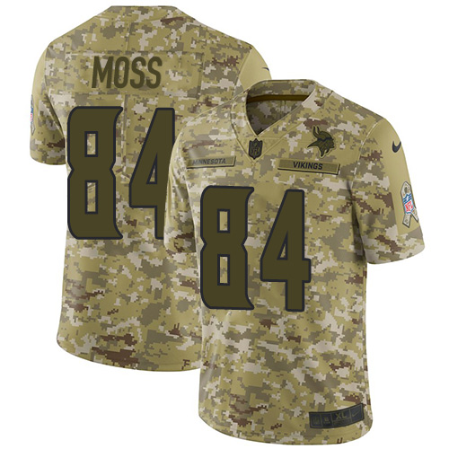 Vikings #84 Randy Moss Camo Men's Stitched Limited 2018 Salute To Service Jersey