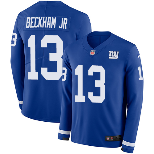 New York Giants #13 Odell Beckham Jr Royal Blue Team Color Youth Stitched Limited Therma Long Sleeve Jersey Youth