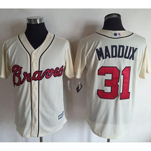 Atlanta Braves #31 Greg Maddux Cream New Cool Base Stitched Jersey Men's