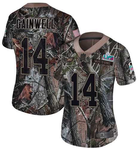 Eagles #14 Kenneth Gainwell Camo Super Bowl LVII Patch Women's Stitched Limited Rush Realtree Jersey