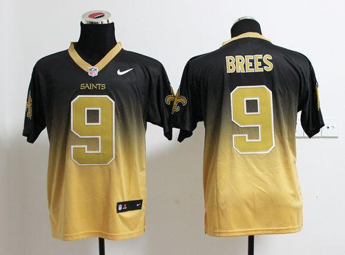 Saints #9 Drew Brees Black/Gold Men's Stitched Elite Fadeaway Fashion Jersey