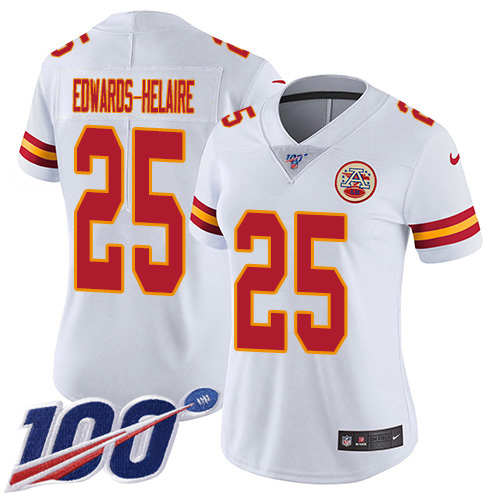 Chiefs #25 Clyde Edwards-Helaire White Women's Stitched 100th Season Vapor Untouchable Limited Jersey