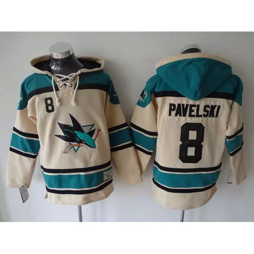 San Jose Sharks #8 Joe Pavelski Cream Sawyer Hooded Sweatshirt Stitched Jersey Men's