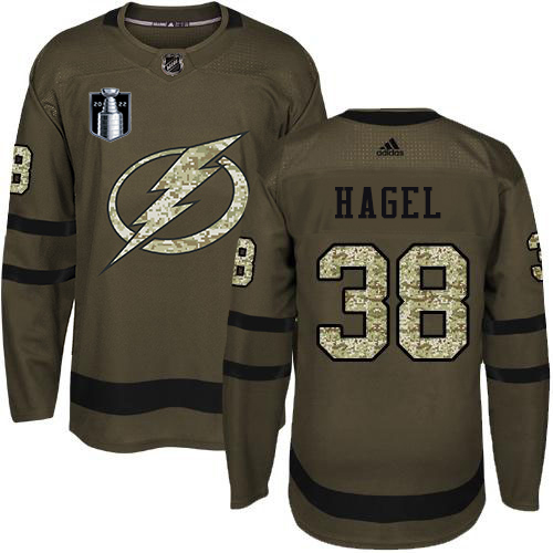 Adidas Tampa Bay Lightning #38 Brandon Hagel Green 2022 Stanley Cup Final Patch Salute to Service Stitched Jersey Men's