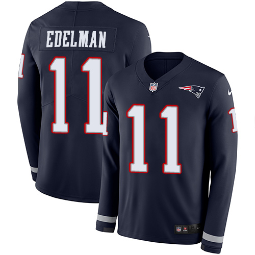 Patriots #11 Julian Edelman Navy Blue Team Color Men's Stitched Limited Therma Long Sleeve Jersey