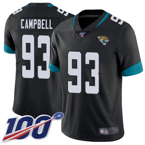 Jacksonville Jaguars #93 Calais Campbell Black Team Color Men's Stitched 100th Season Vapor Limited Jersey Men's