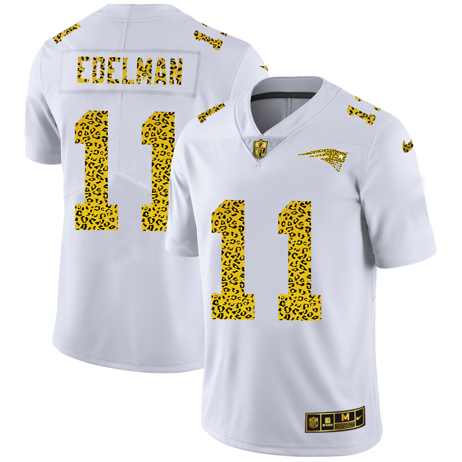 New England Patriots #11 Julian Edelman Men's Flocked Leopard Print Vapor Limited Jersey White