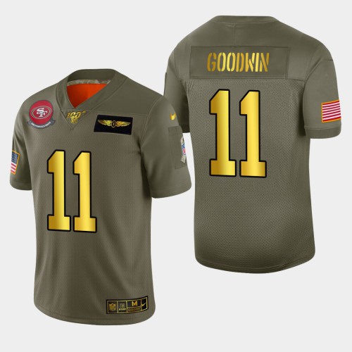 San Francisco 49ers #11 Marquise Goodwin Men's Olive Gold 2019 Salute to Service 100 Limited Jersey Men's