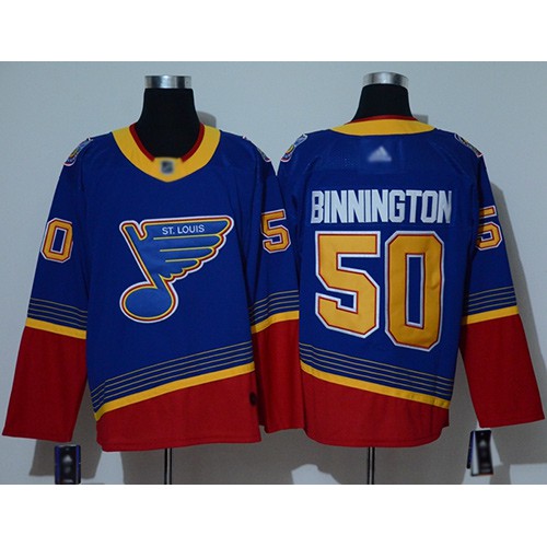 Adidas St. Louis Blues #50 Jordan Binnington Blue/Red Authentic 2019 Heritage Stitched Jersey Men's