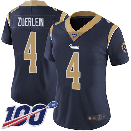 Los Angeles Rams #4 Greg Zuerlein Navy Blue Team Color Women's Stitched 100th Season Vapor Limited Jersey Womens