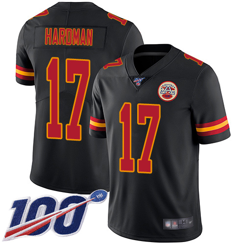 Kansas City Chiefs #17 Mecole Hardman Black Men's Stitched Limited Rush 100th Season Jersey Men's