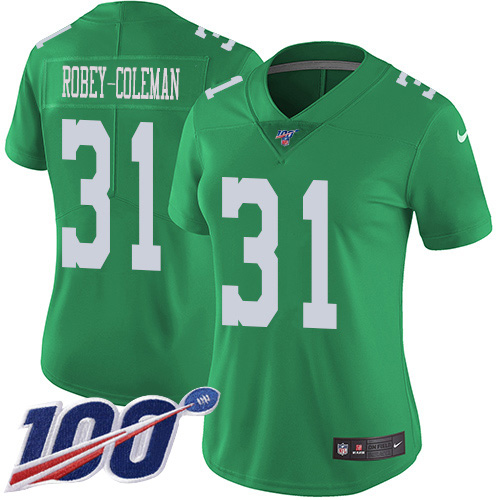 Philadelphia Eagles #31 Nickell Robey-Coleman Green Women's Stitched Limited Rush 100th Season Jersey Womens