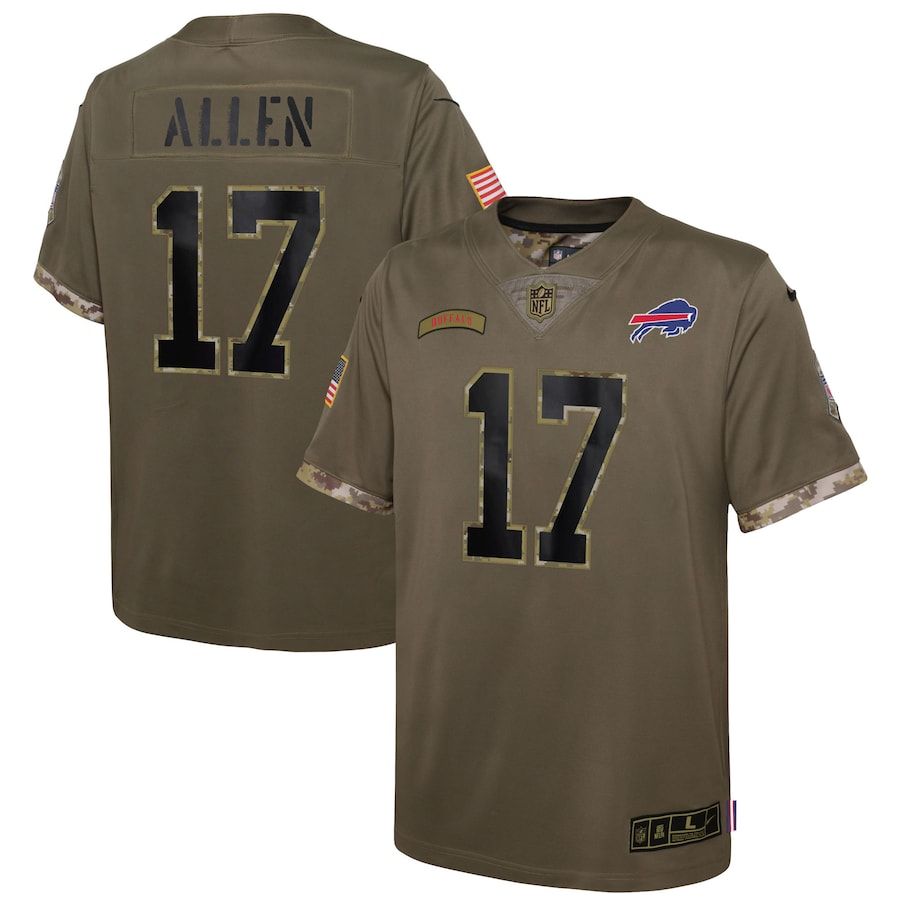 Buffalo Bills #17 Josh Allen Youth 2022 Salute To Service Limited Jersey - Olive