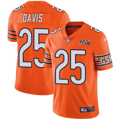 Chicago Bears #25 Mike Davis Orange Men's 100th Season Stitched Limited Rush Jersey Men's