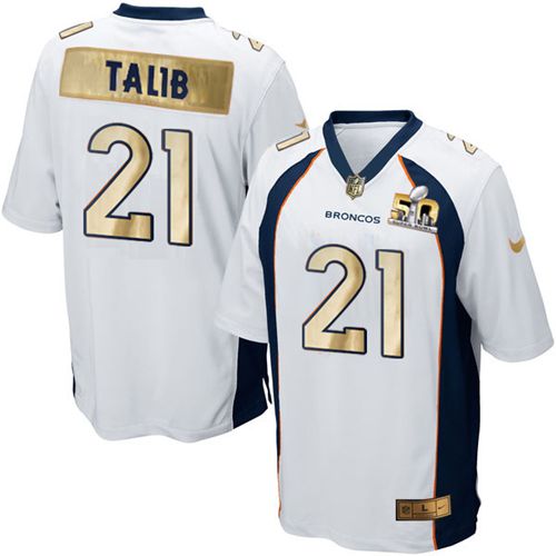 Denver Broncos #21 Aqib Talib White Men's Stitched Game Super Bowl 50 Collection Jersey Men's