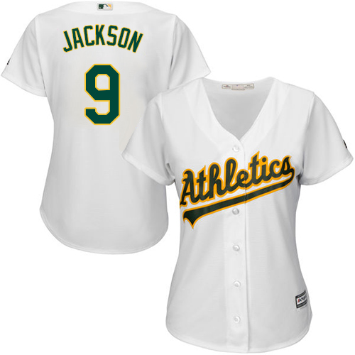 Oakland Athletics #9 Reggie Jackson White Home Women's Stitched Jersey Womens