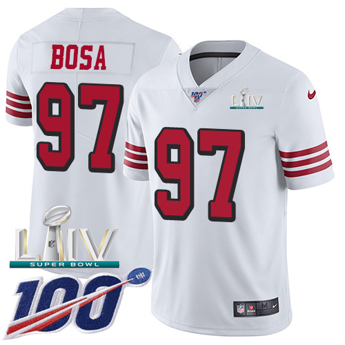 49ers #97 Nick Bosa White Super Bowl LIV 2020 Rush Youth Stitched Limited 100th Season Jersey