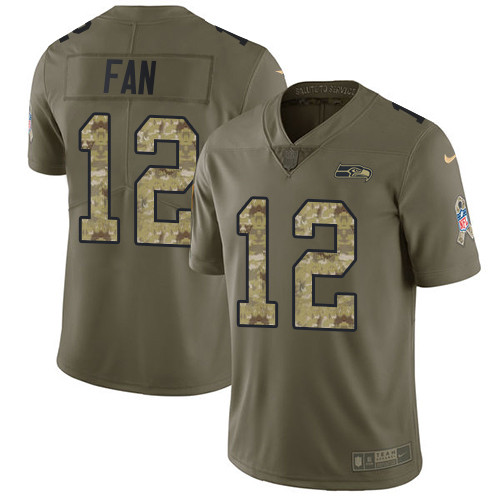 Seahawks #12 Fan Olive/Camo Men's Stitched Limited 2017 Salute To Service Jersey