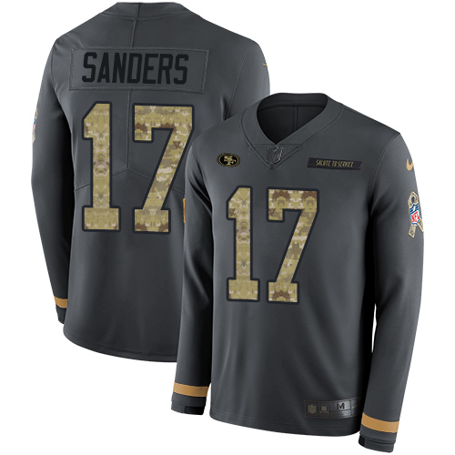 San Francisco 49ers #17 Emmanuel Sanders Anthracite Salute to Service Youth Stitched Limited Therma Long Sleeve Jersey Youth