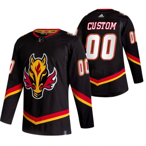 Calgary Flames Custom Black Men's Adidas 2020-21 Reverse Retro Alternate Jersey